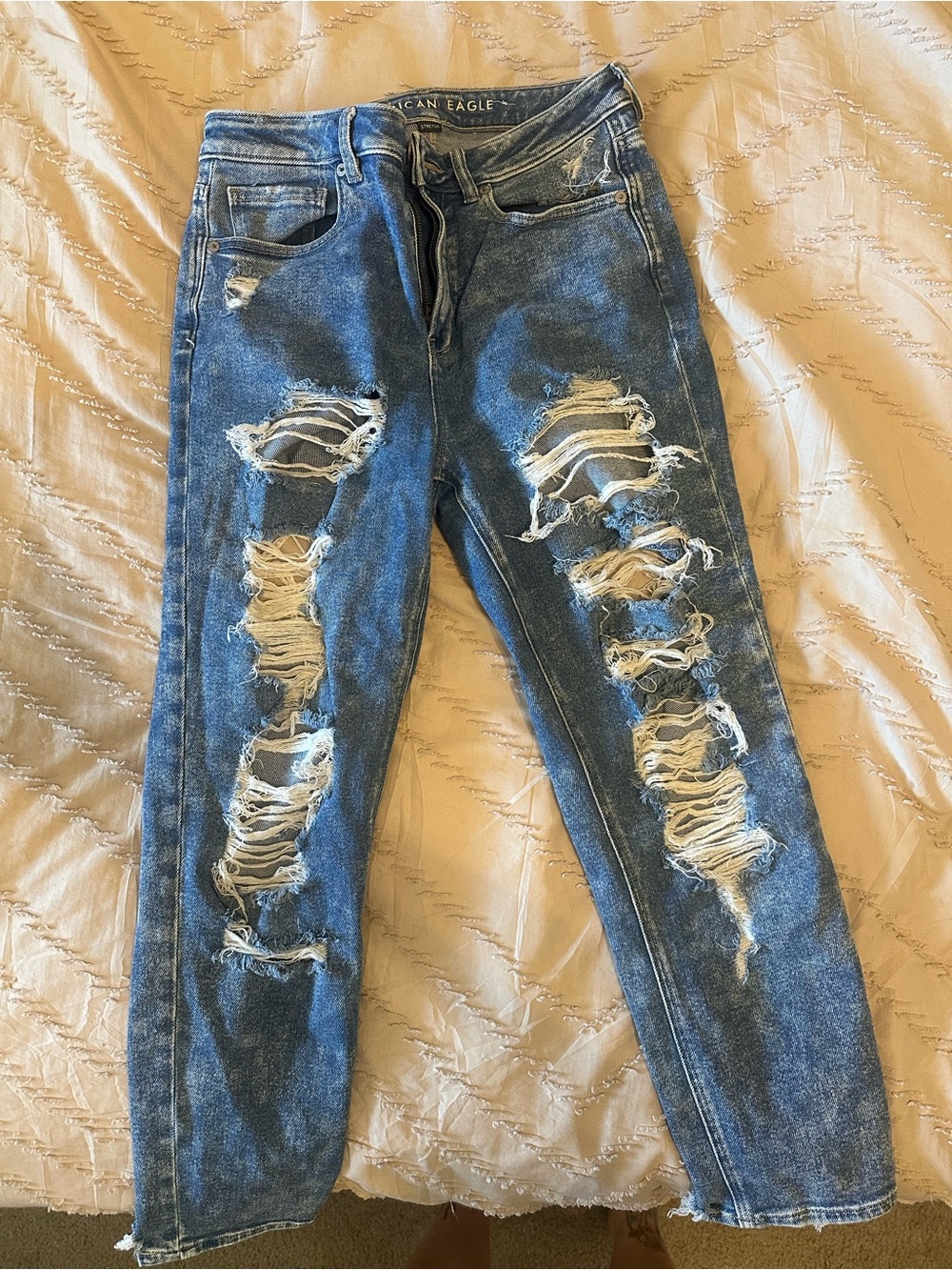 American Eagle Outfitters Women’s Distressed Dark Blue Boyfriend Jeans